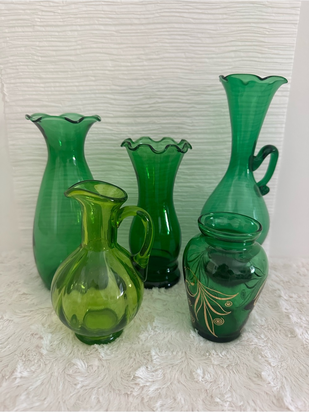 Vintage Lot of Green Glass Decor